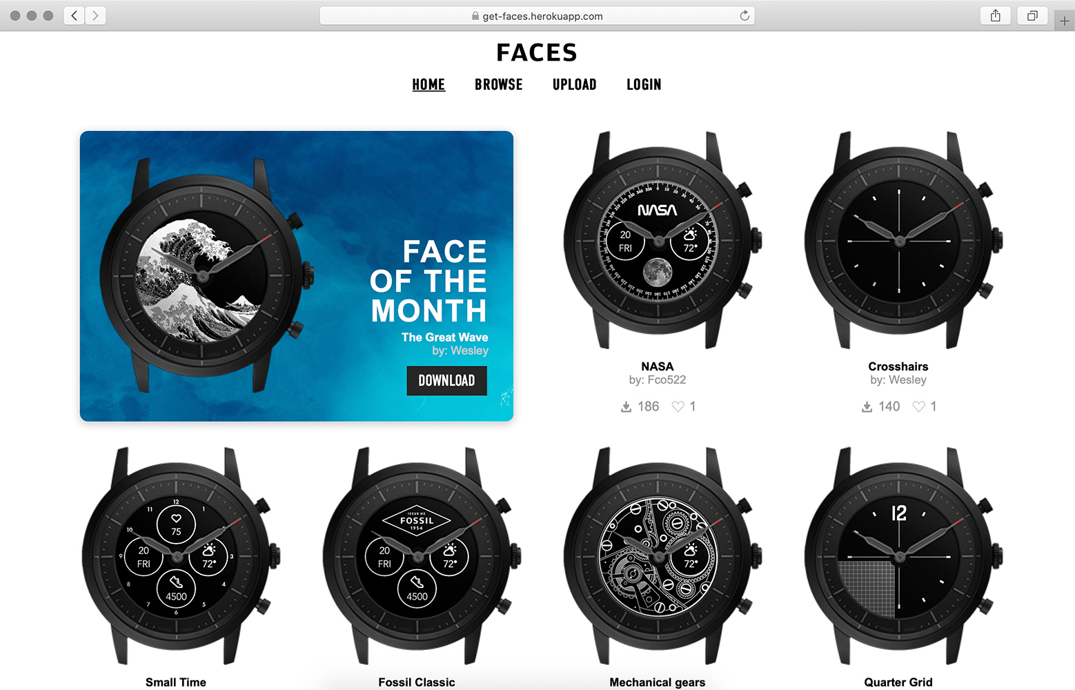 Faces Desktop light mode homepage