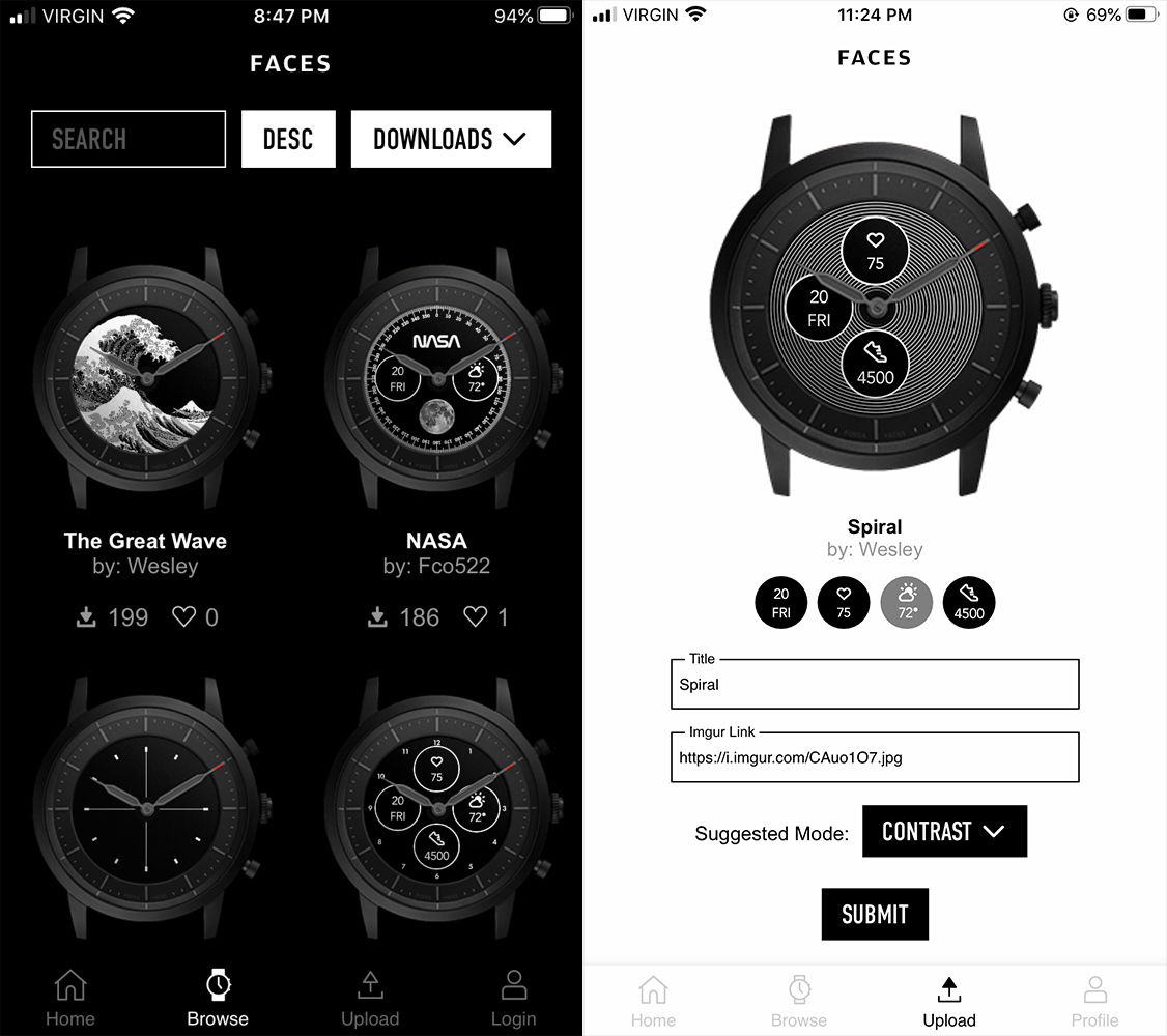 Faces Mobile light & dark mode